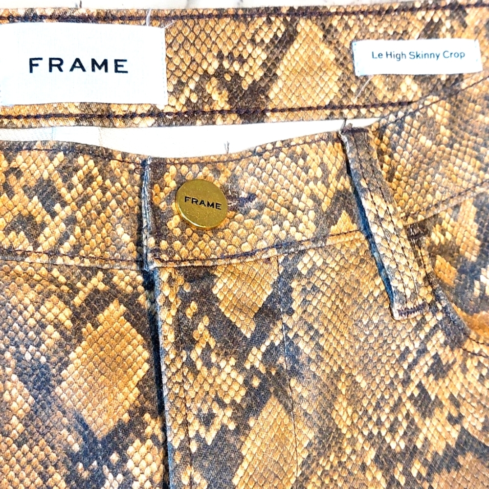 FRAME Le High Skinny Coated Python Snake Print Jeans, Size 26 - Picture 5 of 10